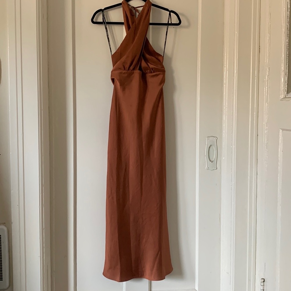 Shona Joy Cross Front Midi dress in Mocha